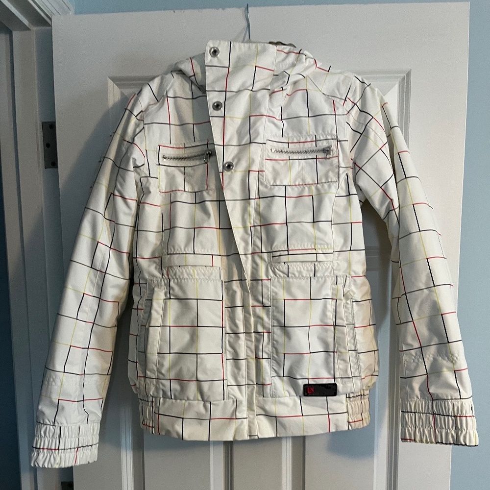 Burton White Plaid Ski Jacket